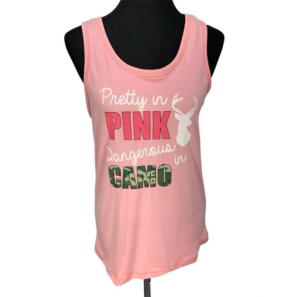 Bobbie Brooks Pretty in Pink Dangerous in Camo Sleep Tank Top Pink Medium NWT